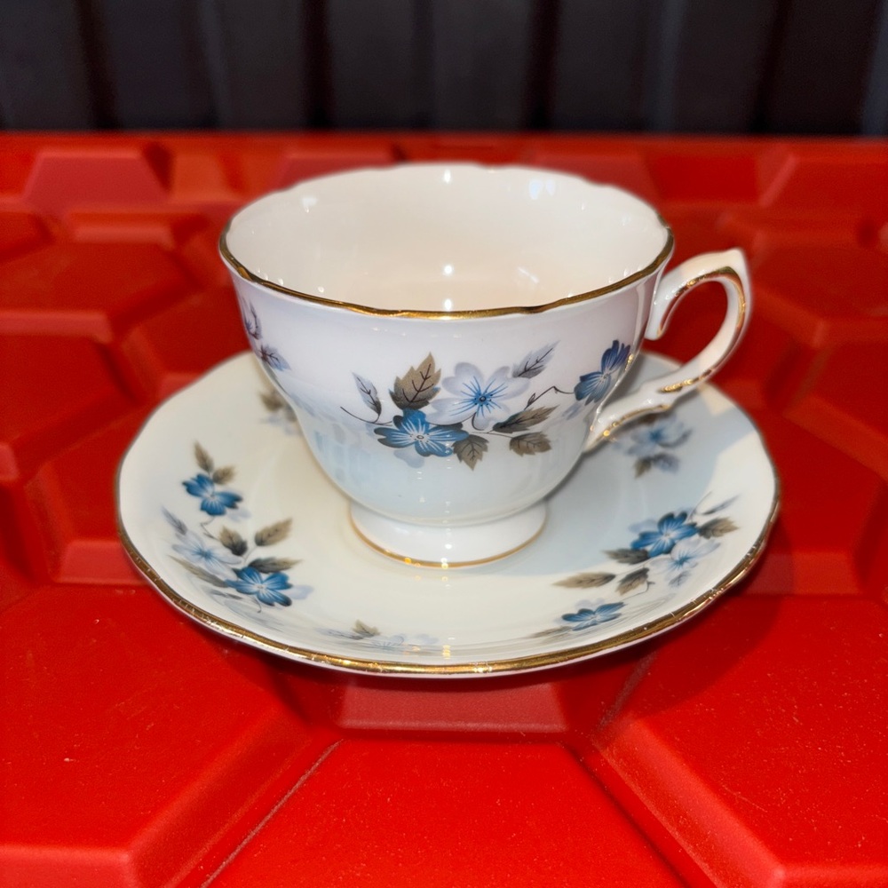 Vintage Colclough Blue Floral Teacup and Saucer Set